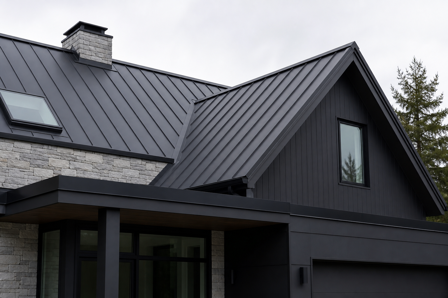 Standing seam metal roof detail on a modern home